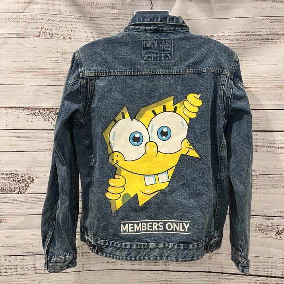 Members Only x Nickelodeon SpongeBob Logo Denim Jean Jacket Size XL Character - Picture 5 of 16